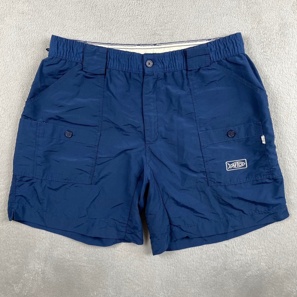 AFTCO The Original Fishing Short Mens Size 32 Blue Nylon Elastic Waist Cargo 7"